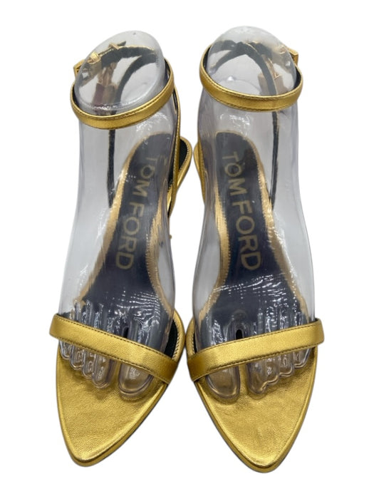 Tom Ford Shoe Size 37 Gold Leather Gold hardware Locket Heel Sandals Gold / 37