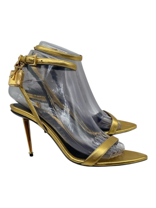 Tom Ford Shoe Size 37 Gold Leather Gold hardware Locket Heel Sandals Gold / 37