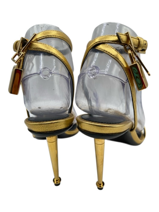 Tom Ford Shoe Size 37 Gold Leather Gold hardware Locket Heel Sandals Gold / 37