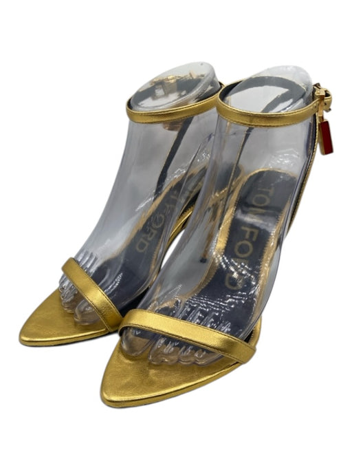 Tom Ford Shoe Size 37 Gold Leather Gold hardware Locket Heel Sandals Gold / 37
