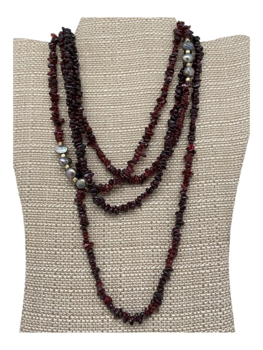 Red, Gold & Silver Garnet Chips Pearls Gold Bead Double Strand Necklace Red, Gold & Silver