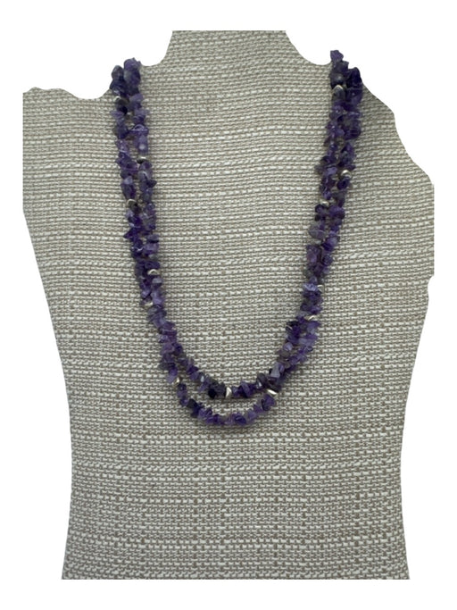 Purple & Silver Amethyst Rough-Cut Stones Lobster Clasp Stationed Beads Necklace Purple & Silver