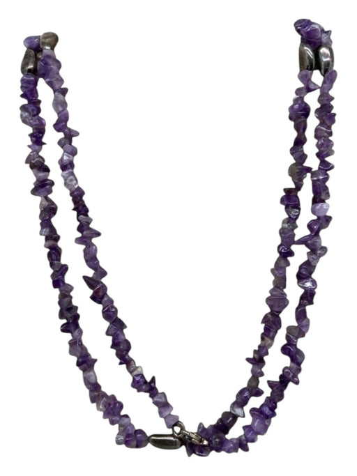 Purple & Silver Amethyst Rough-Cut Stones Lobster Clasp Stationed Beads Necklace Purple & Silver