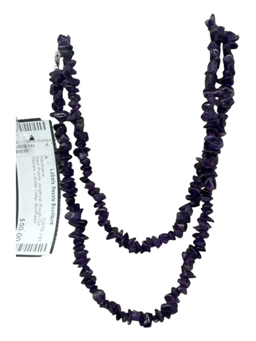 Dark Purple Amethyst Rough-Cut Stones Lobster Clasp Necklace Dark Purple