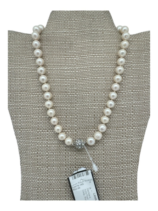 Ivory Pearl Beads Threaded Magnetic Clasp Rhinestone Necklace Ivory Pearl