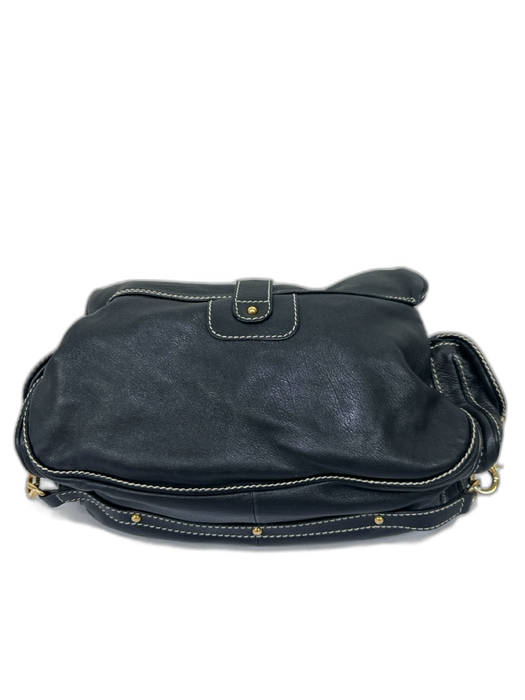 Marc Jacobs Black Leather Contrast Stitch messenger Gold Tone Hardware Bag Black / M