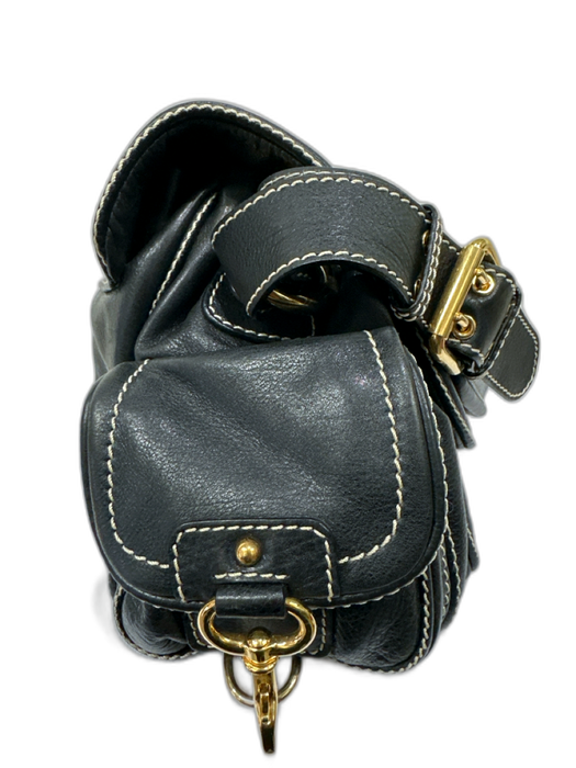 Marc Jacobs Black Leather Contrast Stitch messenger Gold Tone Hardware Bag Black / M