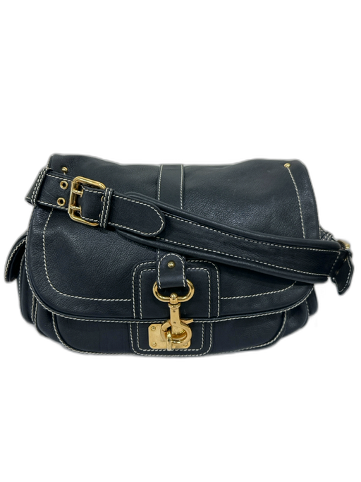 Marc Jacobs Black Leather Contrast Stitch messenger Gold Tone Hardware Bag Black / M