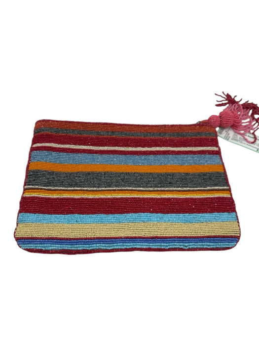Nathalie Lete for Anthropologie Blue, Red & Yellow Beaded Cotton Zip Top Bag Blue, Red & Yellow