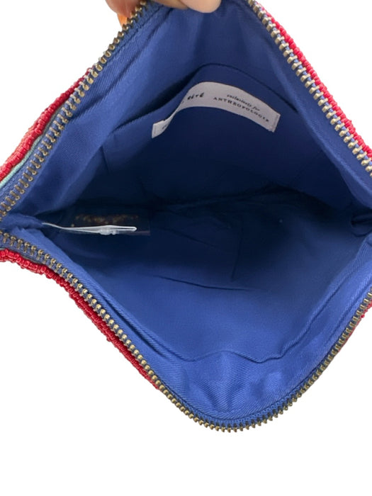 Nathalie Lete for Anthropologie Blue, Red & Yellow Beaded Cotton Zip Top Bag Blue, Red & Yellow