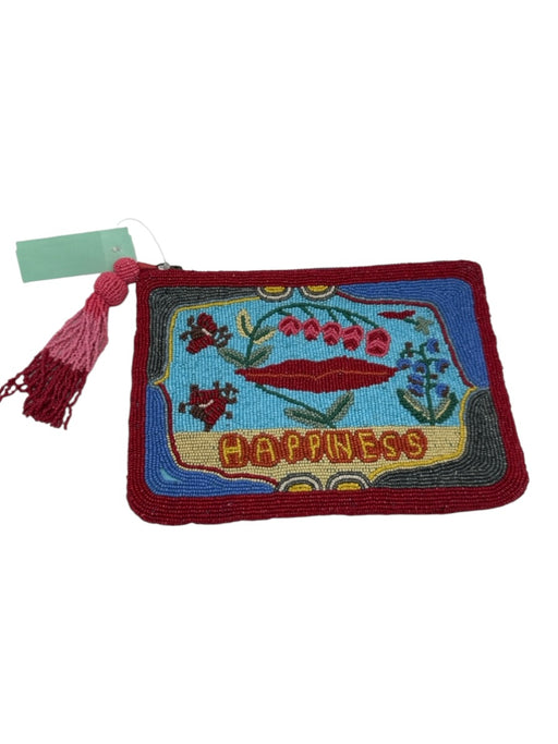 Nathalie Lete for Anthropologie Blue, Red & Yellow Beaded Cotton Zip Top Bag Blue, Red & Yellow