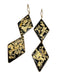 Black & Gold Tone Resin Gold Leaf Diamond Shape Dangle Fish Hook Earrings Black & Gold Tone