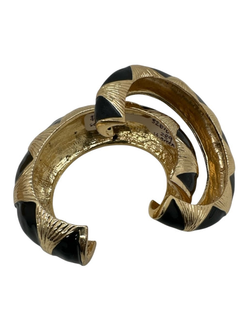 Black & Gold Tone Metal Enamel Geometric Open Cuff Set Of 2 Bracelet Black & Gold Tone