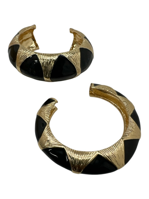 Black & Gold Tone Metal Enamel Geometric Open Cuff Set Of 2 Bracelet Black & Gold Tone
