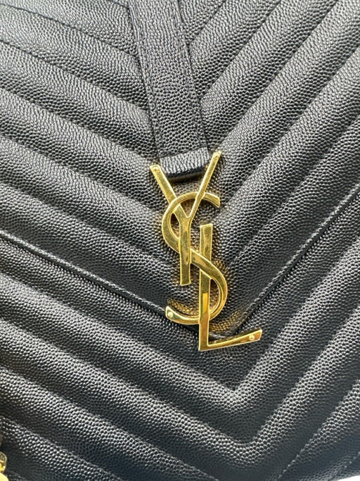 Saint Laurent Black Caviar Leather Flap Chevron Logo Chain Strap Bag Black / Large