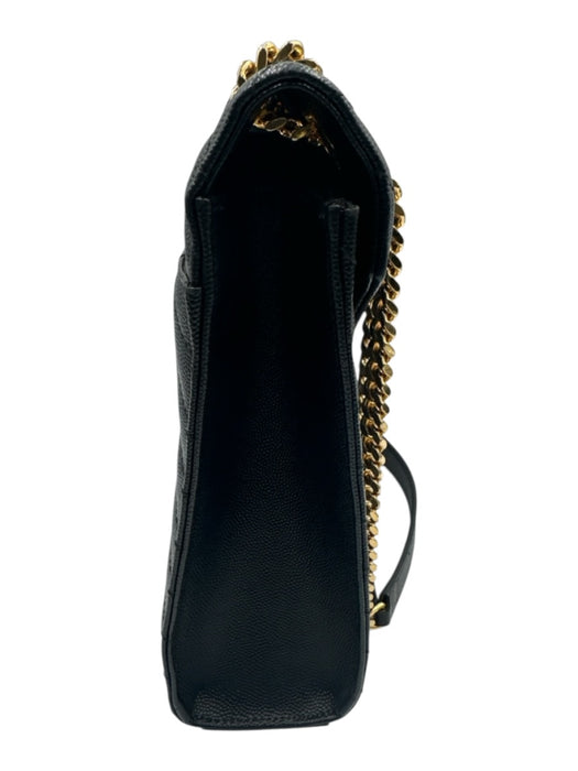 Saint Laurent Black Caviar Leather Flap Chevron Logo Chain Strap Bag Black / Large