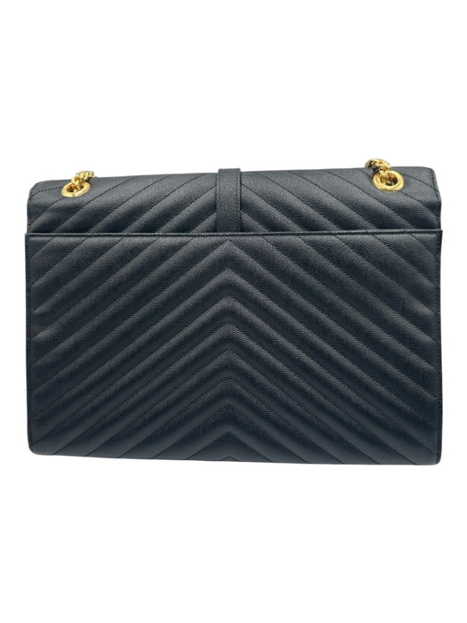 Saint Laurent Black Caviar Leather Flap Chevron Logo Chain Strap Bag Black / Large