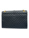 Saint Laurent Black Caviar Leather Flap Chevron Logo Chain Strap Bag Black / Large