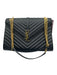 Saint Laurent Black Caviar Leather Flap Chevron Logo Chain Strap Bag Black / Large