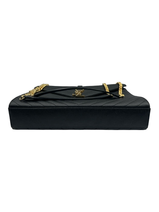 Saint Laurent Black Caviar Leather Flap Chevron Logo Chain Strap Bag Black / Large