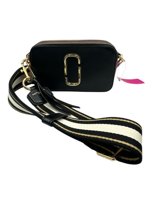 Marc Jacobs Black, Red, White Leather Stripe Colorblock Zip Crossbody Bag Black, Red, White / S