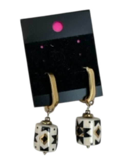 White, Black, Gold Ceramic Gold Tone Hardware folk art Latch Back Earrings White, Black, Gold