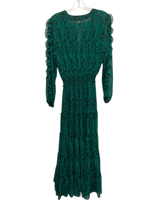 Misa Size M Green & Black Viscose Semi Sheer Abstract Ruffle Maxi Dress Green & Black / M