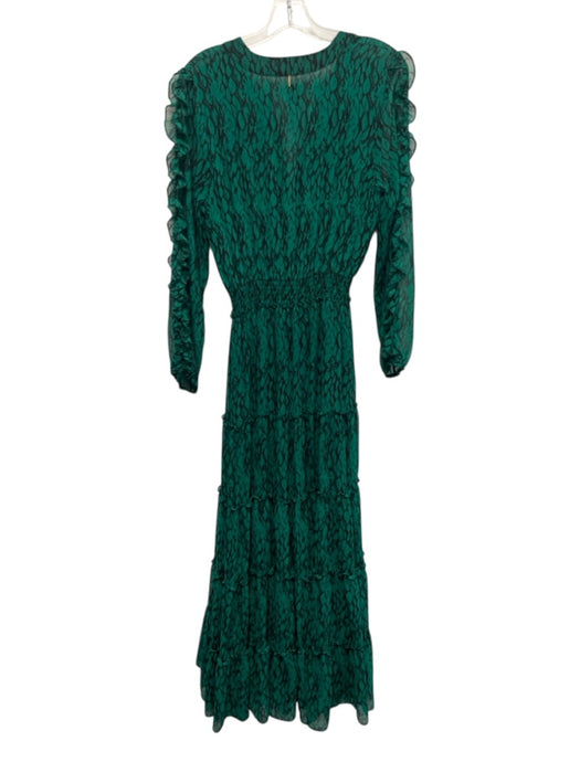 Misa Size M Green & Black Viscose Semi Sheer Abstract Ruffle Maxi Dress Green & Black / M