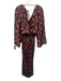 Misa Size M Black, Brown, Pink Polyester Shirred Waist Geometric Midi Dress Black, Brown, Pink / M