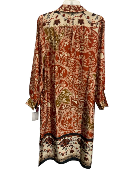 1State Size M orange, cream, black Polyester Botanical Split Hem Midi Dress orange, cream, black / M
