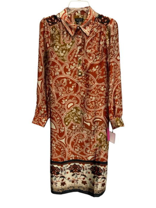 1State Size M orange, cream, black Polyester Botanical Split Hem Midi Dress orange, cream, black / M