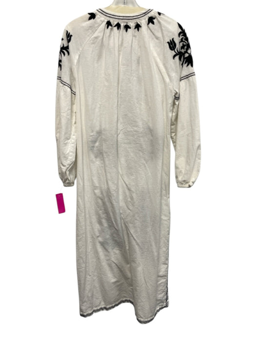 Zara Size M White & Black Linen Blend Embroidered Leaves Split Hem Midi Dress White & Black / M