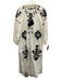 Zara Size M White & Black Linen Blend Embroidered Leaves Split Hem Midi Dress White & Black / M