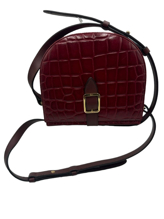 Officina Del Poggio Red Leather Snap Closure Croc Embossed Crossbody Strap Bag Red / Small