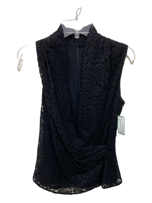 St. John Size 6 Black Rayon Blend Lace Surplice Back Zip Sleeveless Top Black / 6