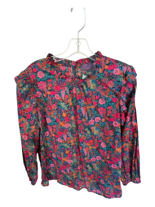 J Crew Liberty Size Est L Pink & blue Cotton Long Sleeve Floral Ruffles Top Pink & blue / Est L