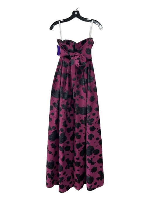 Tracy Reese Size 4 Purple & Black Polyester Blend Floral Jacquard Gown Purple & Black / 4