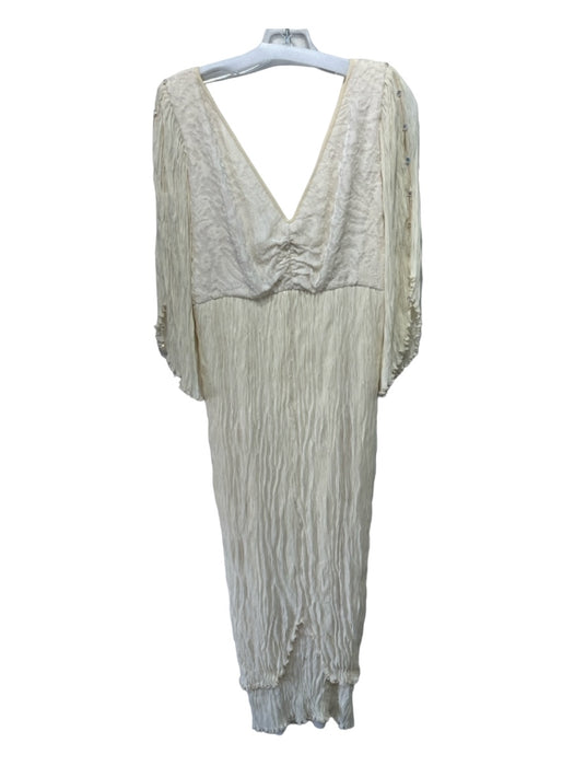 Carol Peretz Size 8 Cream White Polyester V Neck & Back Flutter Sleeve Dress Cream White / 8