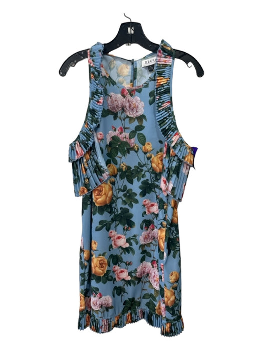 Delfi Collective Size S Blue Green Yellow Polyester Floral Pleated Detail Dress Blue Green Yellow / S