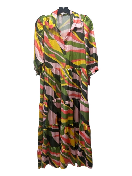 Karlie Size M Multicolor Polyester Button Detail Tiered All Over Print Dress Multicolor / M