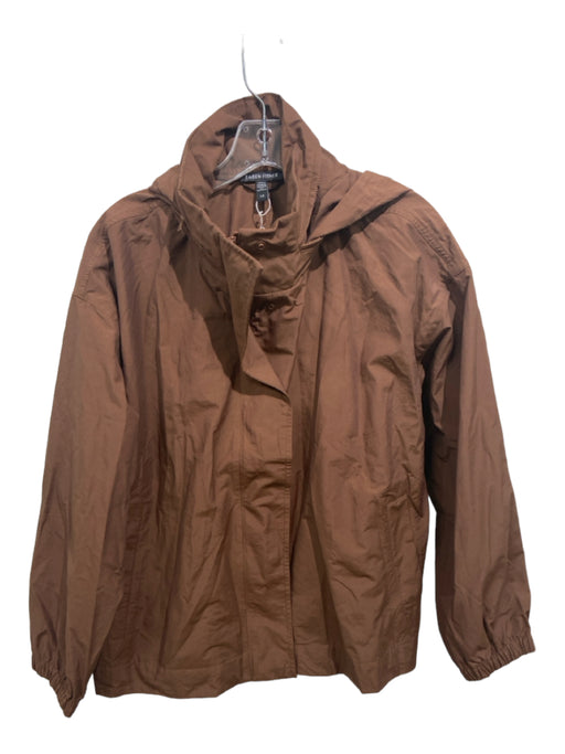 Eileen Fisher Size L Burgundy Brown Cotton Blend Zip Front Hood Jacket Burgundy Brown / L