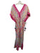 Bella Tu Size XL Pink, Orange & Turquoise Viscose Sleeveless Double V Neck Dress Pink, Orange & Turquoise / XL