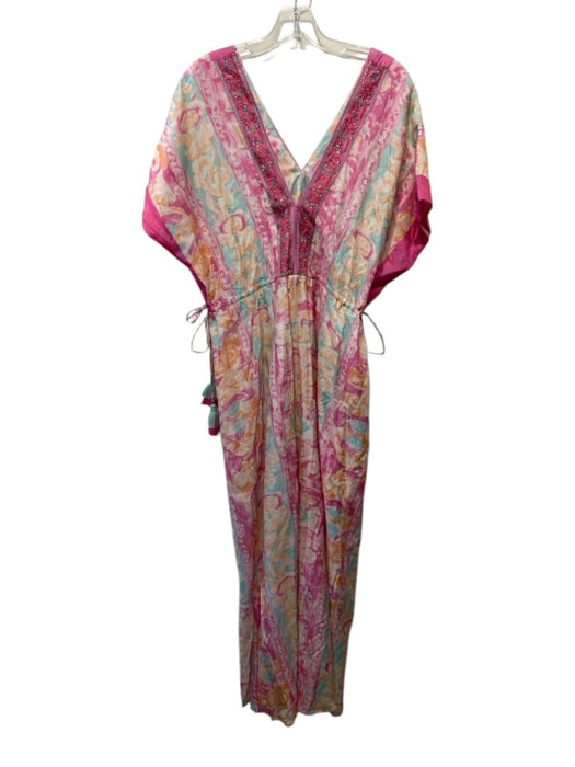 Bella Tu Size XL Pink, Orange & Turquoise Viscose Sleeveless Double V Neck Dress Pink, Orange & Turquoise / XL