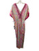 Bella Tu Size XL Pink, Orange & Turquoise Viscose Sleeveless Double V Neck Dress Pink, Orange & Turquoise / XL