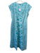Bella Tu Size XL White, Blue & Aqua Cotton Sleeveless Floral Beaded V Neck Dress White, Blue & Aqua / XL