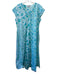 Bella Tu Size XL White, Blue & Aqua Cotton Sleeveless Floral Beaded V Neck Dress White, Blue & Aqua / XL