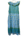 Bella Tu Size L Blue, Green & White Cotton Sleeveless Floral Beaded V Neck Dress Blue, Green & White / L