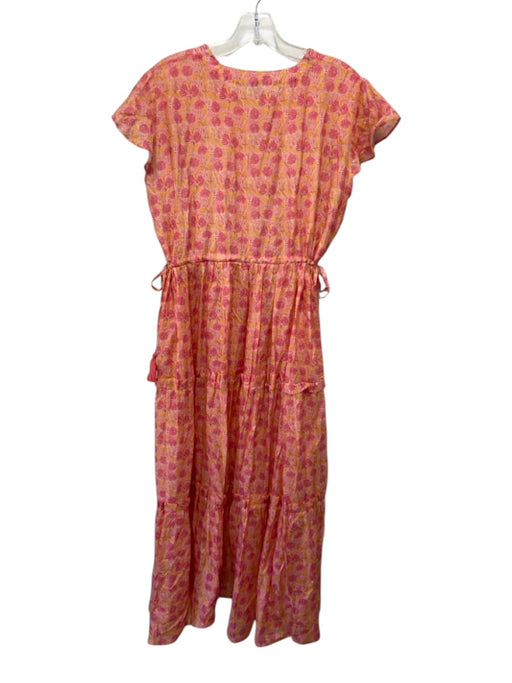 Bella Tu Size XL Pink, Orange & Yellow Cotton Short Cap Sleeve Floral Dress Pink, Orange & Yellow / XL