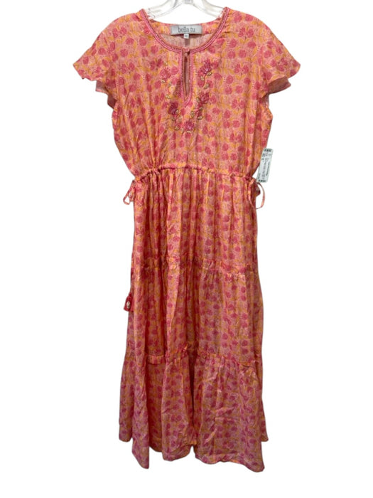 Bella Tu Size XL Pink, Orange & Yellow Cotton Short Cap Sleeve Floral Dress Pink, Orange & Yellow / XL