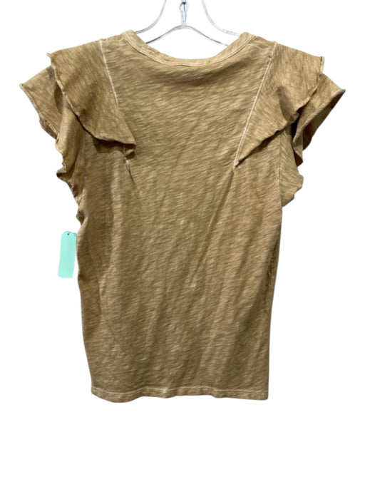 Veronica Beard Size S Tan Cotton Ruffle Cap Sleeve Heathered Ruffle Detail Top Tan / S